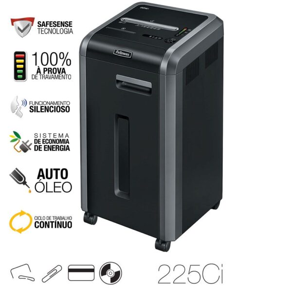 Fragmentadora de Uso Contínuo 225CI Fellowes 20 Folhas/Vez em Partículas