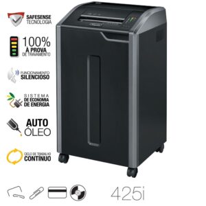 Fragmentadora de Uso Contínuo 425-I Fellowes 40 Folhas em Tiras Lixeira 121 Litros