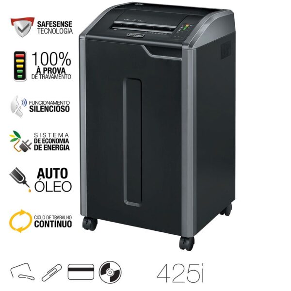 Fragmentadora de Uso Contínuo 425-I Fellowes 40 Folhas em Tiras Lixeira 121 Litros